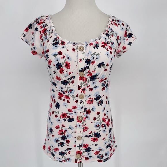 NOBO No Boundaries Medium Y2K Top Peasant Floral Baby-Doll Cottage Whimsy - Picture 2 of 8